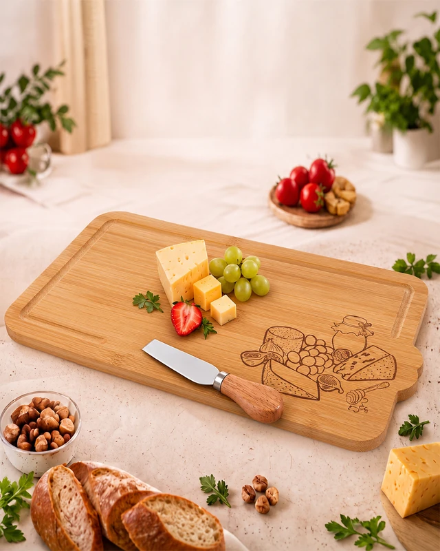 Доска разделочная, O'Kitchen, 31,5х15 см, с ножом для сыра, 12,5 см, в ассортименте