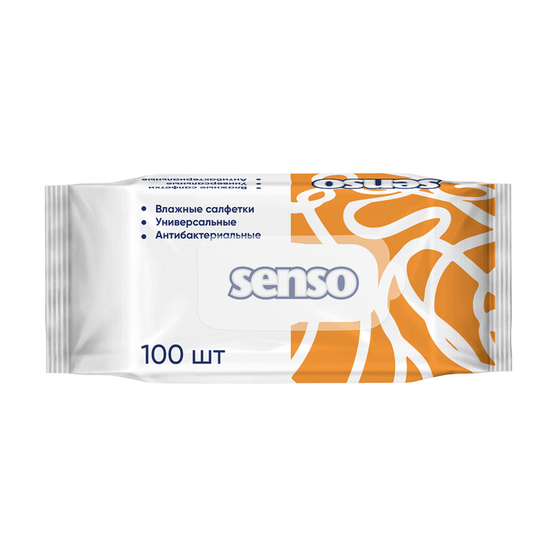 Салфетки влажные, Senso, антибактериальные, 100 шт.