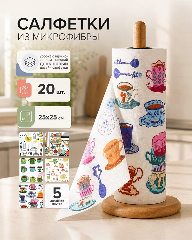 Салфетки из микрофибры, BonHome, 20 шт., в ассортименте