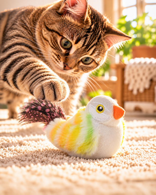 Игрушка для кошек "Птичка со звуком", Pet Club, 10 см, в ассортименте