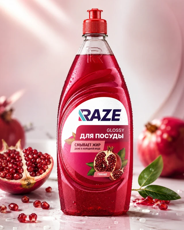 Средство для мытья посуды "Glossy", RAZE, 500 мл, в ассортименте