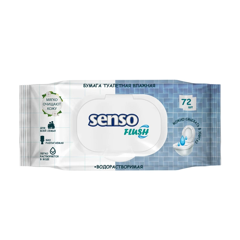 Туалетная бумага влажная "Flush", Senso, водорастворимая, 72 шт.