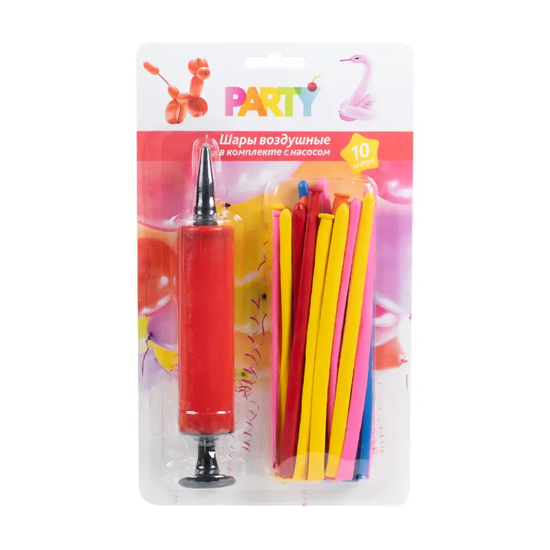 Шары воздушные с насосом, PARTY, 10 шт., в ассортименте