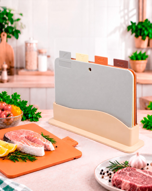 Набор досок разделочных на подставке, O'Kitchen, 4 шт., в ассортименте