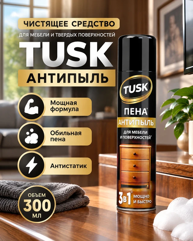 Чистящее средство для мебели "Антипыль", Tusk, 300 мл