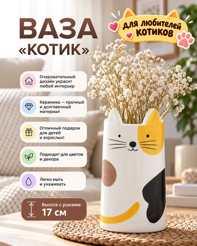 Ваза "Котик", в ассортименте