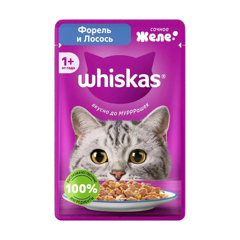 Корм для кошек "Сочное желе", Whiskas, форель и лосось, 75 г