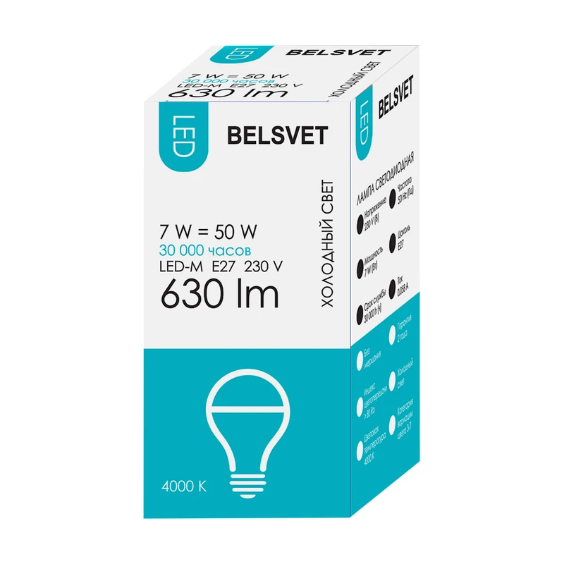 Лампа светодиодная, BELSVET, Е27, 230 В