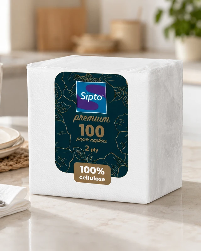 Салфетки бумажные "Premium", Sipto, белые, 2 слоя, 100 шт.