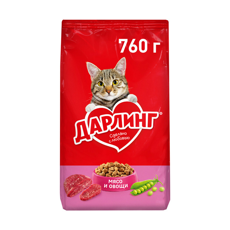 Корм для кошек, ДАРЛИНГ, сухой, мясо и овощи, 760 г