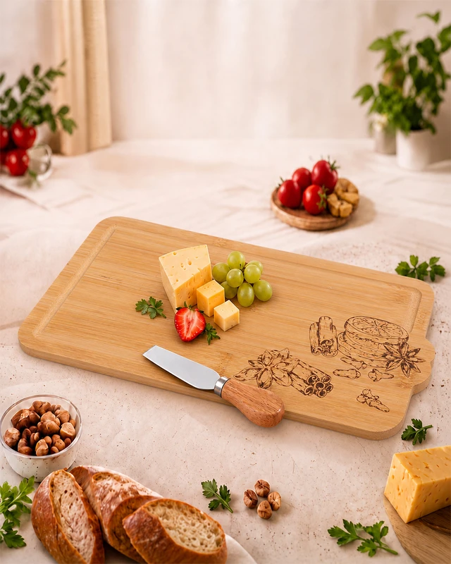 Доска разделочная, O'Kitchen, 31,5х15 см, с ножом для сыра, 12,5 см, в ассортименте