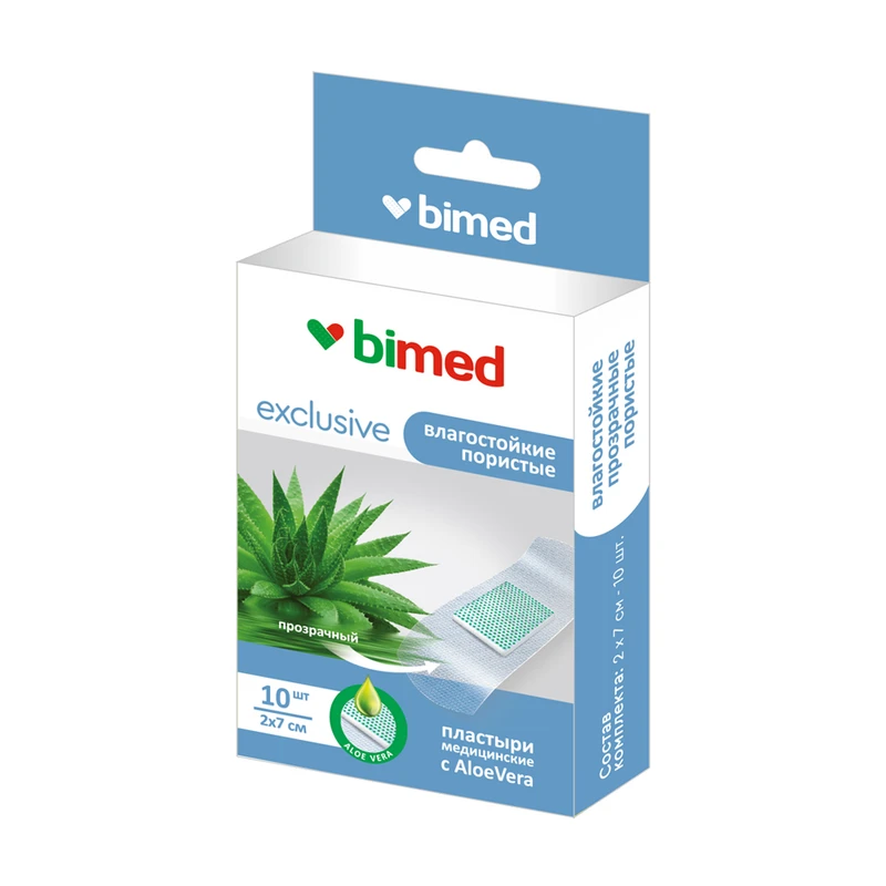 Пластыри медицинские с aloe vera, Бимед, 7х2 см, 10 шт.