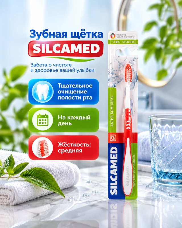 Зубная щётка "Актив комплекс", SILCAMED, средняя жёсткость, в ассортименте