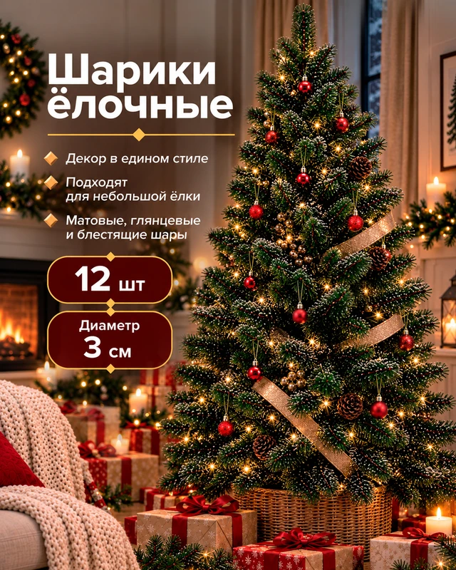 Шарики ёлочные, Снежное кружево, 12 шт., в ассортименте