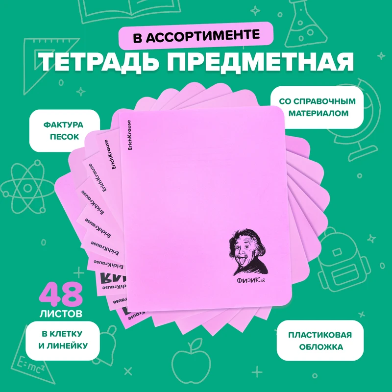 Тетрадь предметная, ErichKrause, 48 листов, пластиковая обложка, в ассортименте