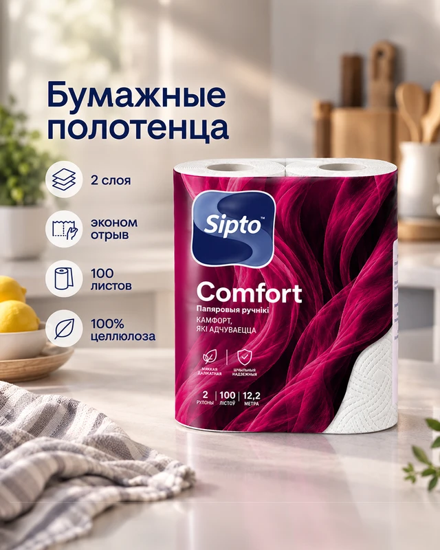 Бумажные полотенца "Comfort", Sipto, 2 слоя, 2 рулона