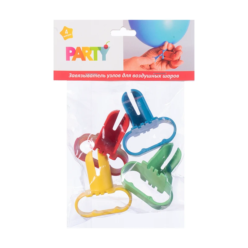 Завязыватель узлов для воздушных шаров, PARTY, 4 шт., в ассортименте