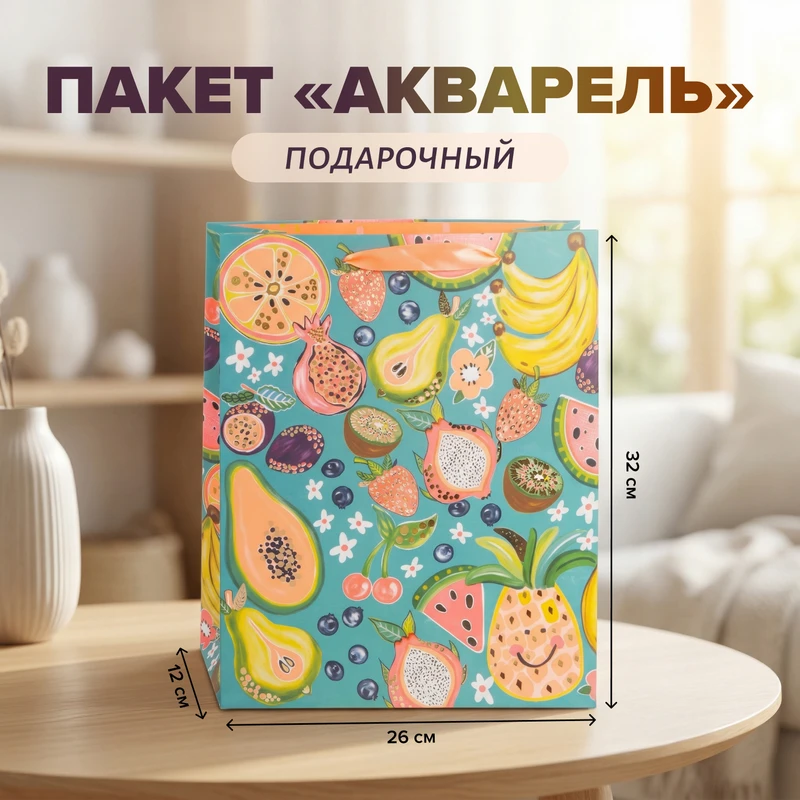 Пакет подарочный "Акварель", PARTY, 26х12х32 см, в ассортименте