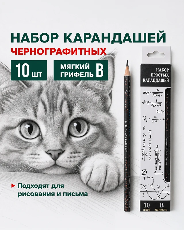 Набор простых карандашей, 10 шт., в ассортименте