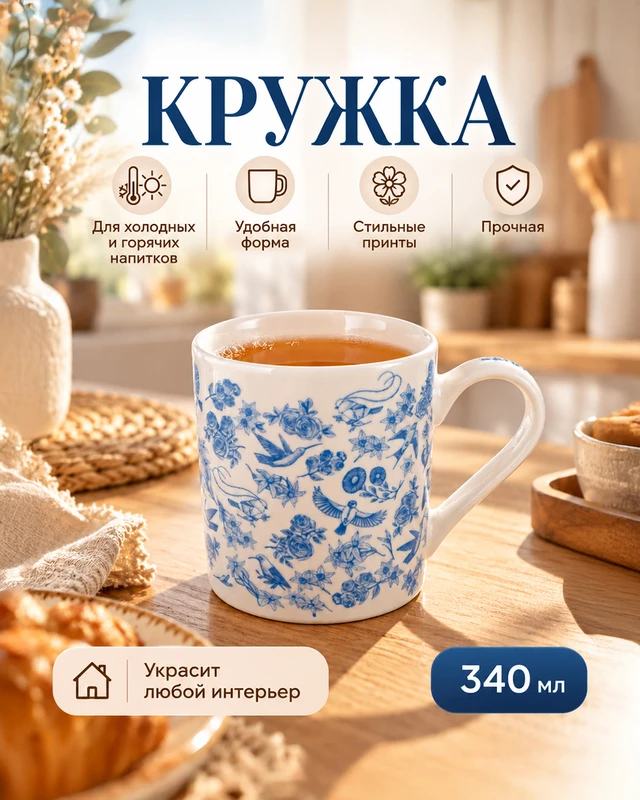 Кружка, O'Kitchen, 340 мл, в ассортименте