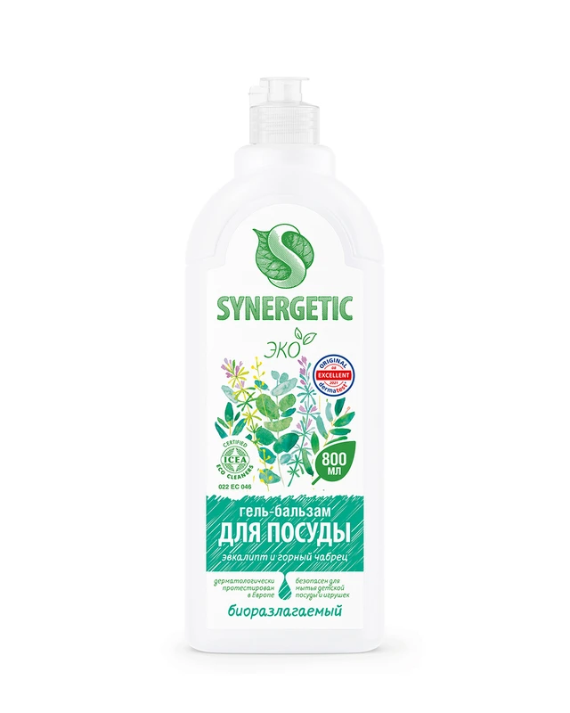 Гель-бальзам для посуды, SYNERGETIC, 800 мл, в ассортименте