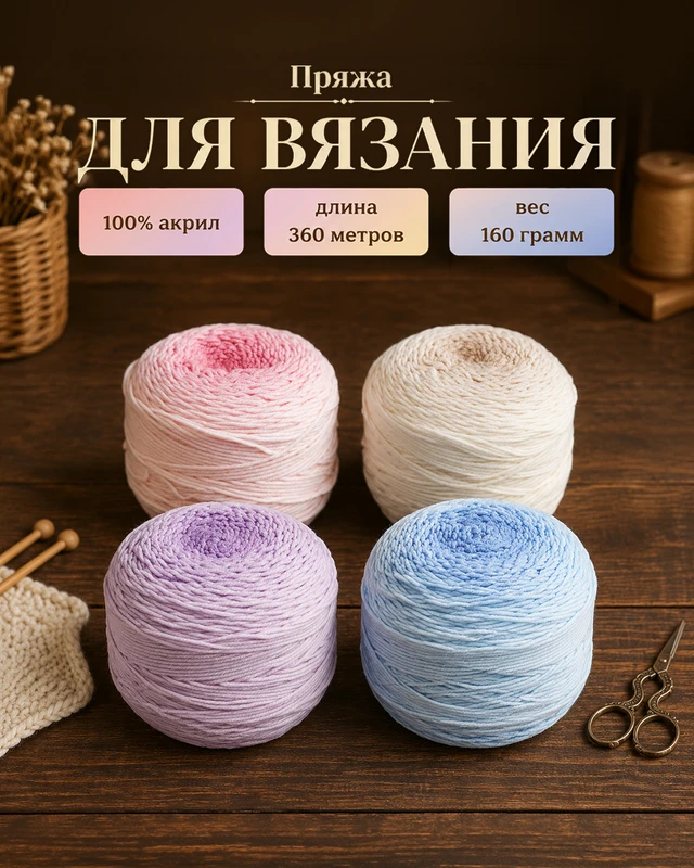 Пряжа, Hand Made Club, 360 м, 160 г, в ассортименте
