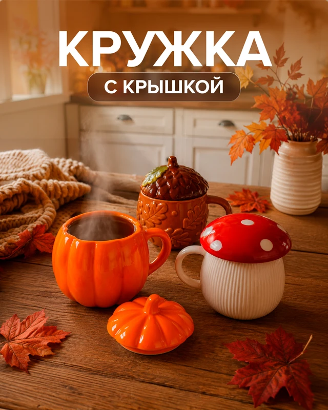Кружка с крышкой, в ассортименте