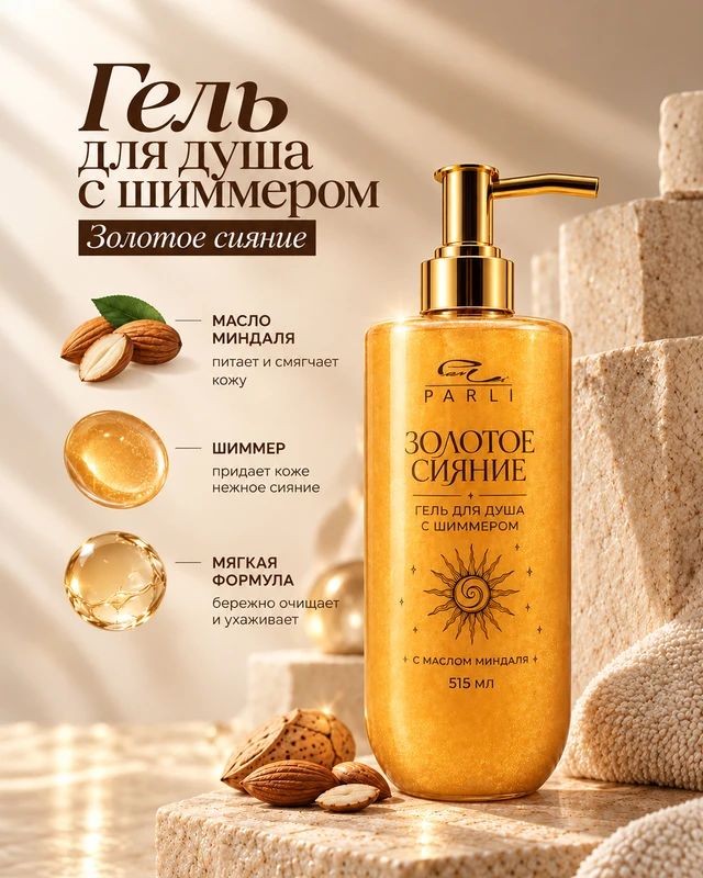 Гель для душа с шиммером, Parli Cosmetics, 515 мл, в ассортименте