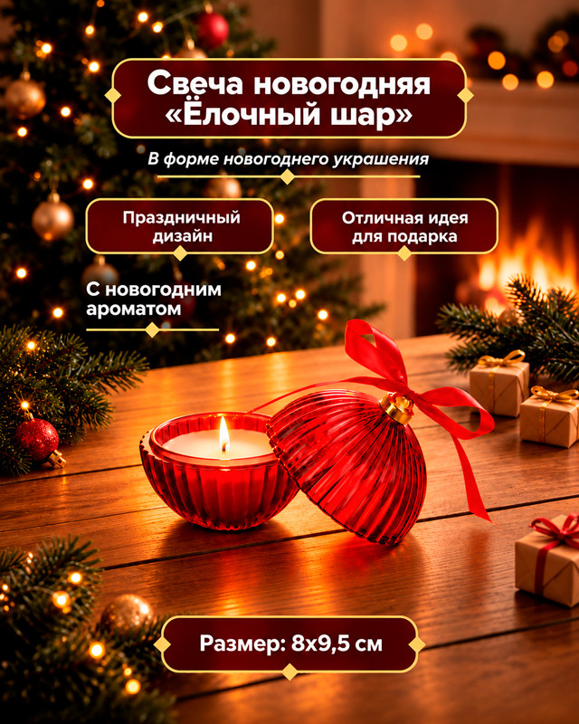 Свеча новогодняя "Ёлочный шар", Снежное кружево", в ассортименте