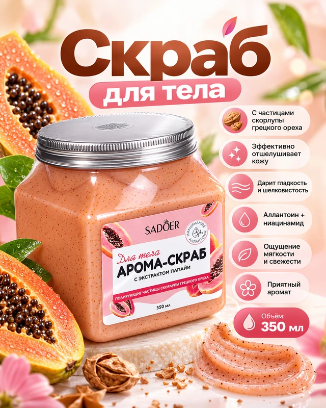 Скраб для тела, SADOER, 350 мл, в ассортименте