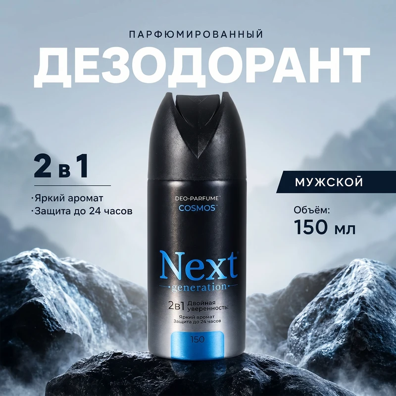 Парфюмированный дезодорант мужской "2 в 1", Next Generation, 150 мл, в ассортименте