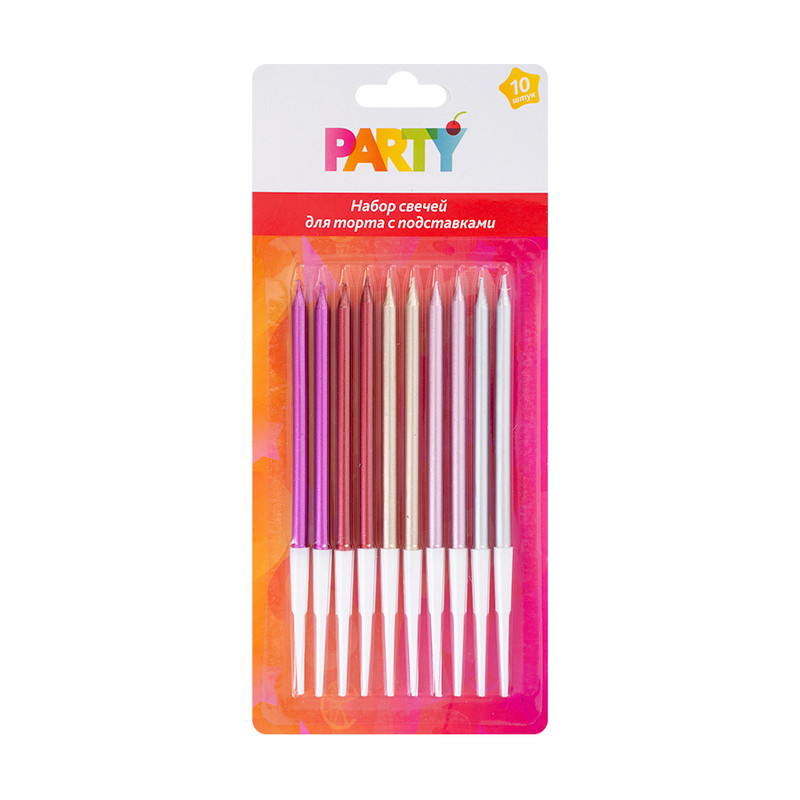 Набор свечей для торта, PARTY, 10 шт., в ассортименте