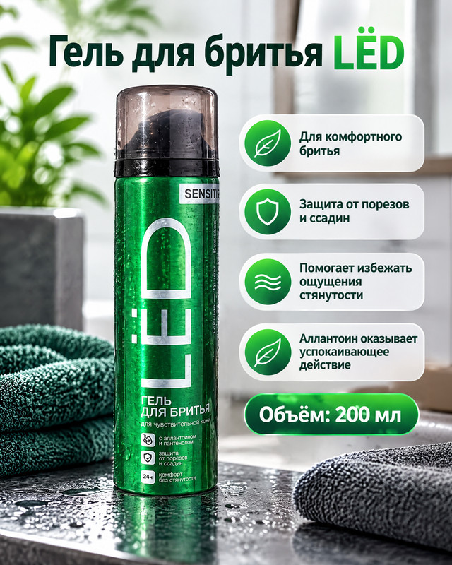Гель для бритья, LЁD, 200 мл, в ассортименте