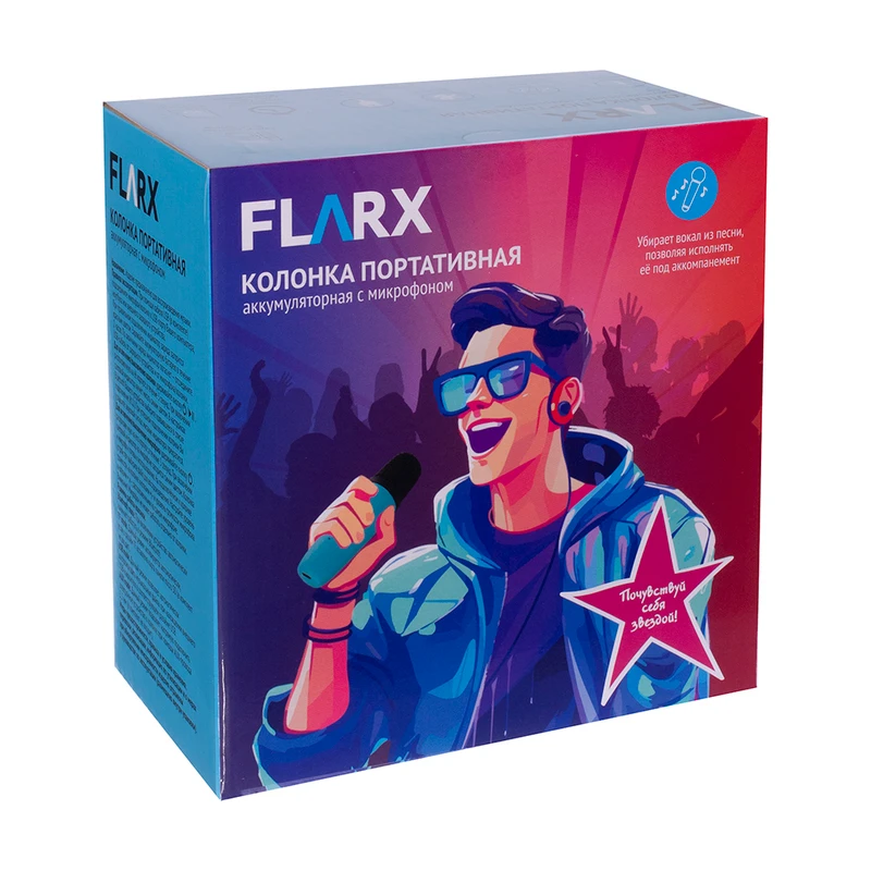 Колонка портативная, аккумуляторная, с микрофоном, FLARX, в ассортименте