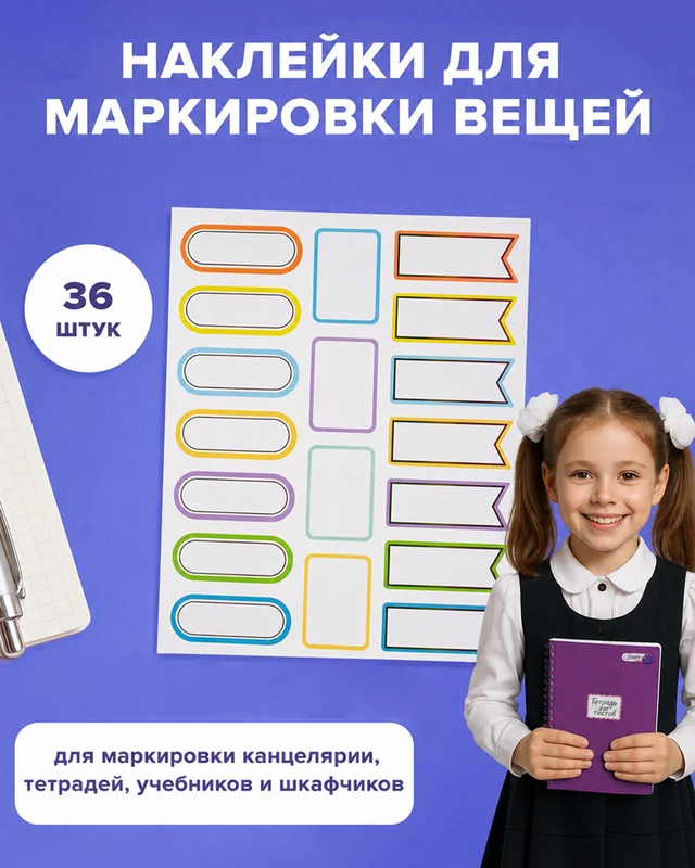 Набор универсальных наклеек для маркировки детских вещей, Kid's Fantasy, 36 шт., в ассортименте