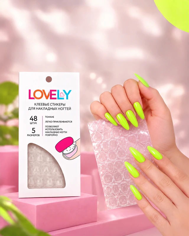 Клеевые стикеры для накладных ногтей, Lovely, 48 шт.