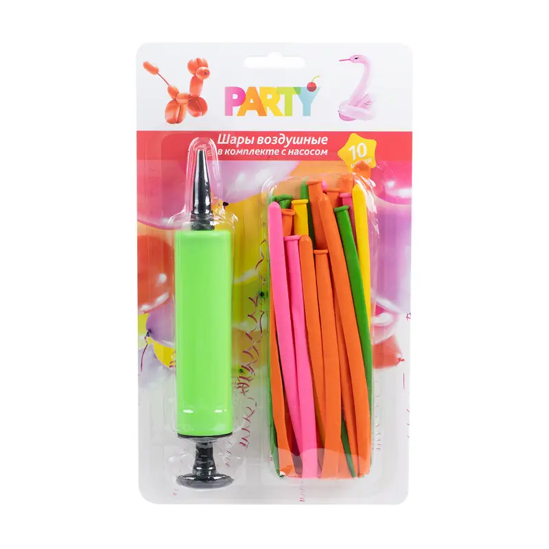 Шары воздушные с насосом, PARTY, 10 шт., в ассортименте