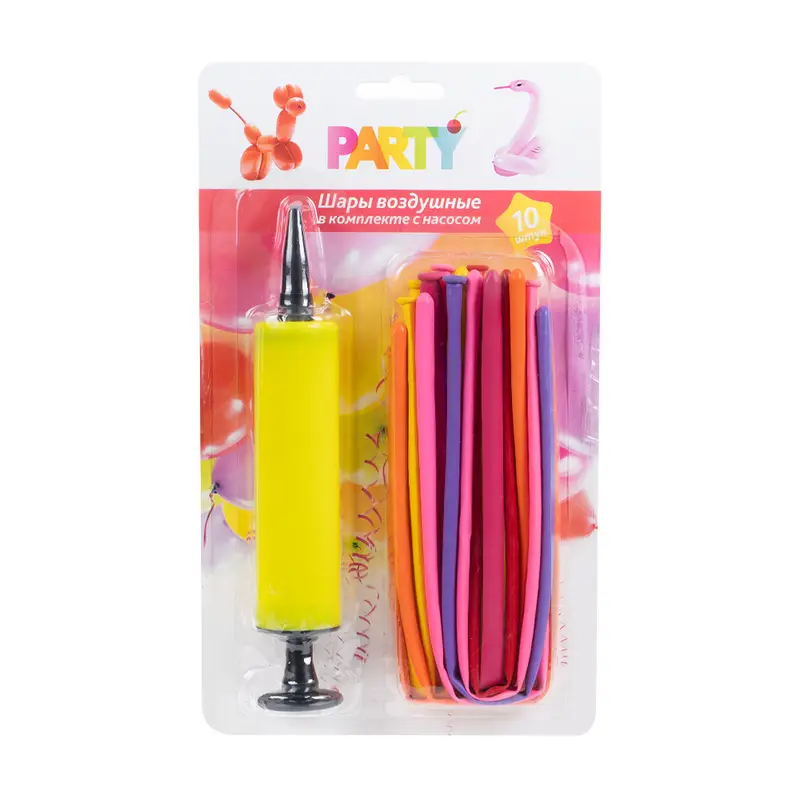 Шары воздушные с насосом, PARTY, 10 шт., в ассортименте