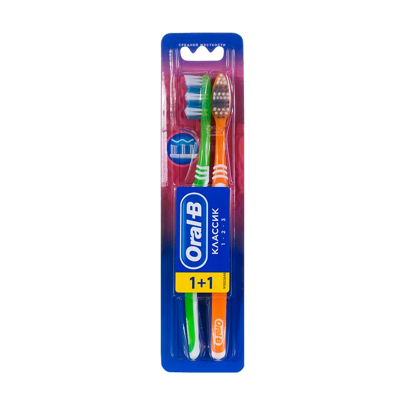 Зубная щётка "Классик", Oral-B, средней жёсткости, 2 шт., в ассортименте