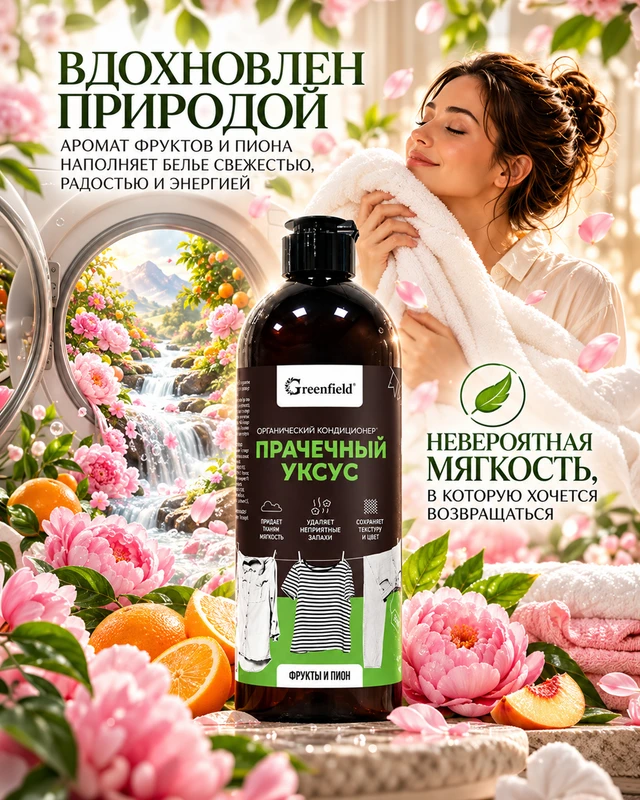 Прачечный уксус, Greenfield, 750 мл, в ассортименте