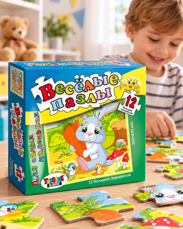Пазл "Весёлые пазлы", TOPGAME, 12 элементов, в ассортименте