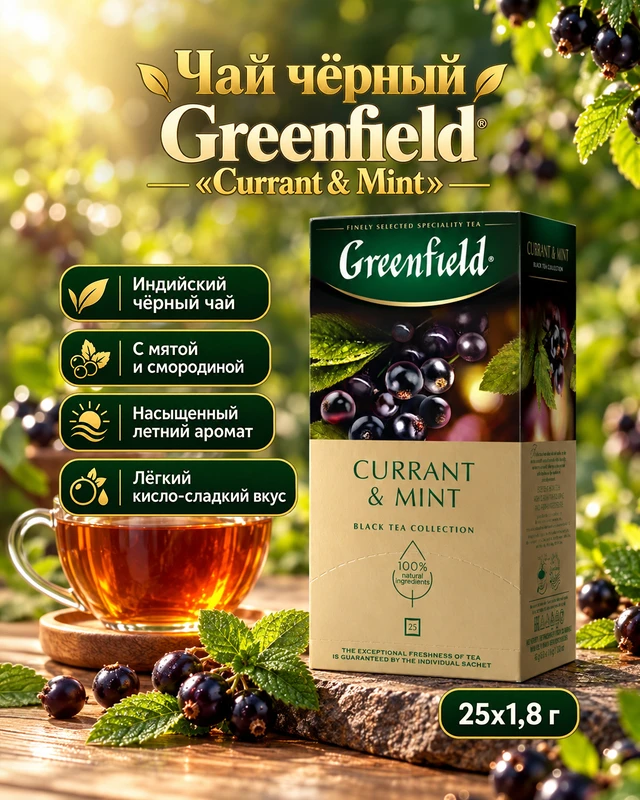 Чай чёрный "Currant & Mint", Greenfield, 25x1,8 г