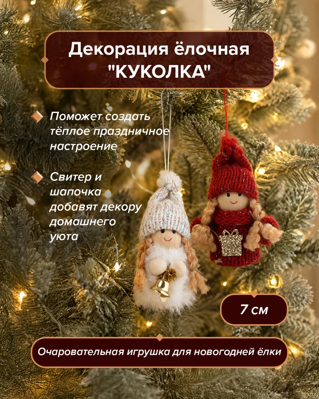 Декорация ёлочная "Куколка", Снежное кружево, 7 см, в ассортименте