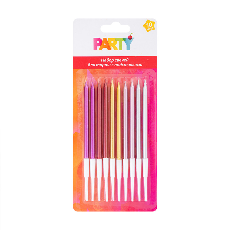 Набор свечей для торта, PARTY, 10 шт., в ассортименте