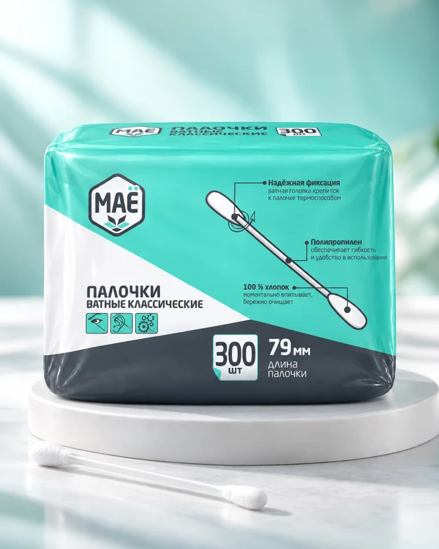 Палочки ватные классические, МАЁ, 300 шт.