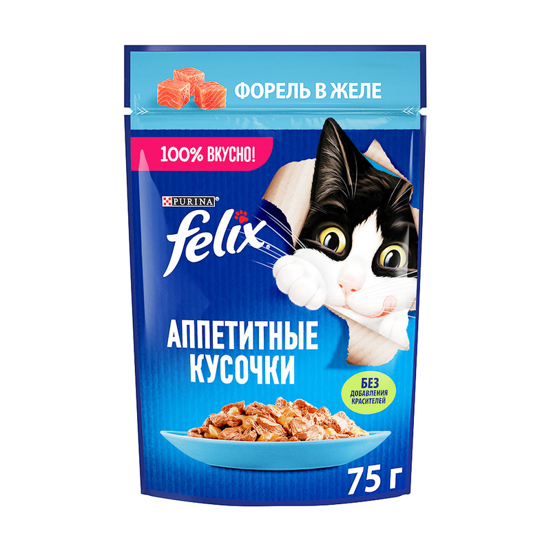 Влажный корм для кошек "Felix", Purina, форель в желе, 75 г