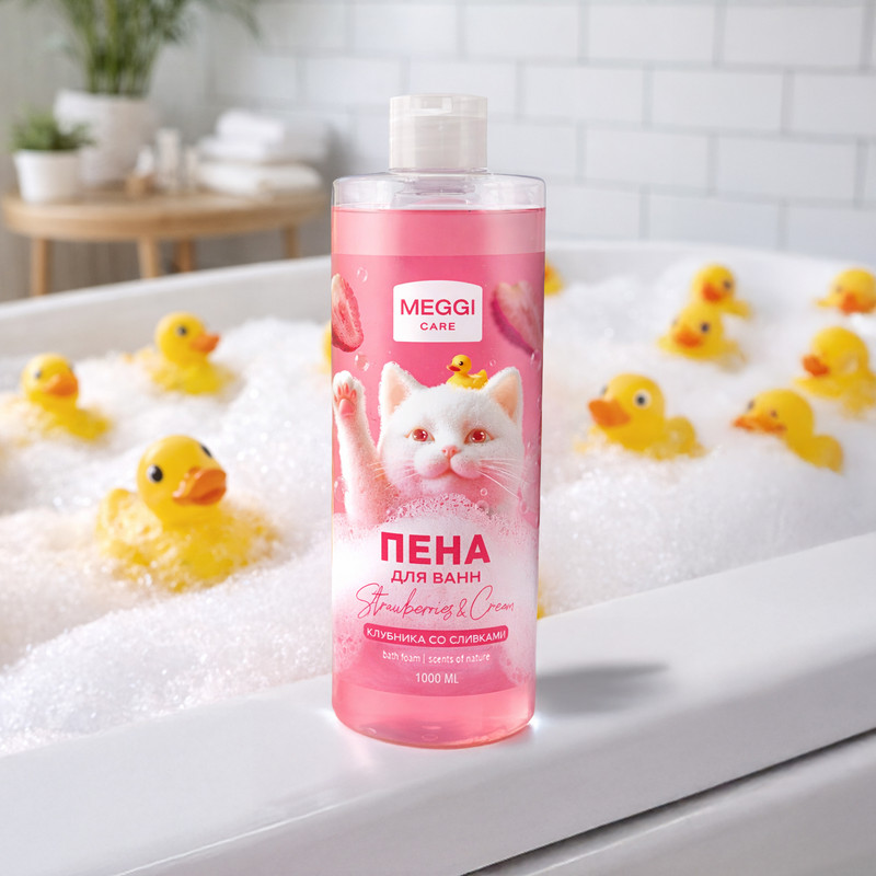 Пена для ванн "Клубника со сливками", Meggi Care, 1 л