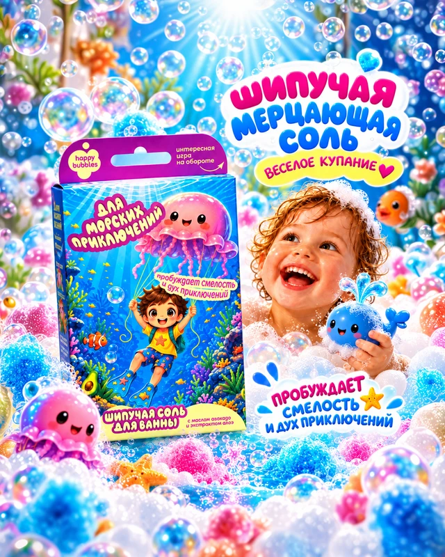 Детская соль для ванны "happy bubbles", Fito Cosmetic, 100 г, в ассортименте