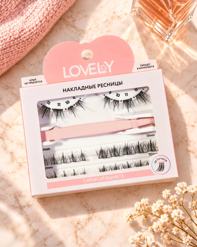 Накладные ресницы, LOVELY, 28 пучков + пинцет, в ассортименте