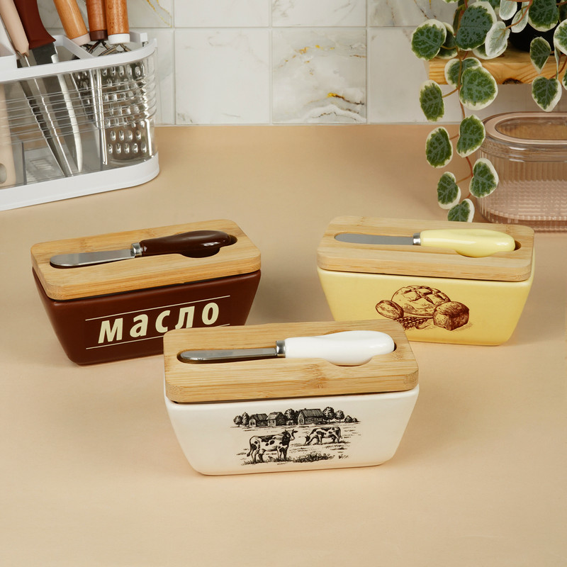 Маслёнка с ножом для масла, O'Kitchen, 15х9 см, в ассортименте